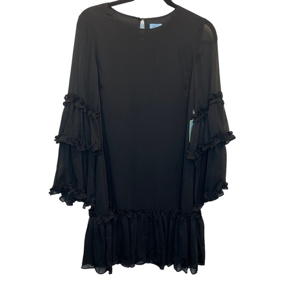CeCe Ruffle Chiffon Shift Dress in Rich Black XS NWT NEW - Picture 2 of 7